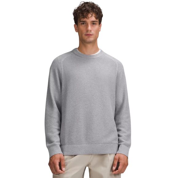 Lululemon Men's Textured Knit Crewneck Sweater Heathered Rhino Grey XL - Picture 1 of 9